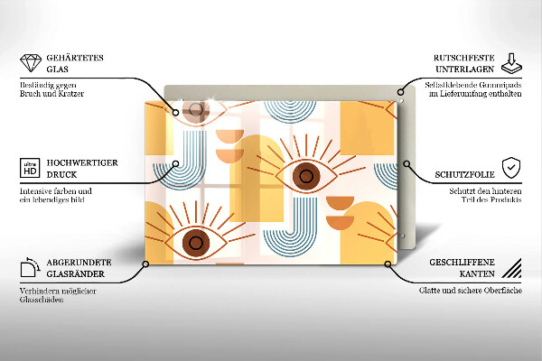 Protetor de fogão de vidro Olhos com padrão boho
