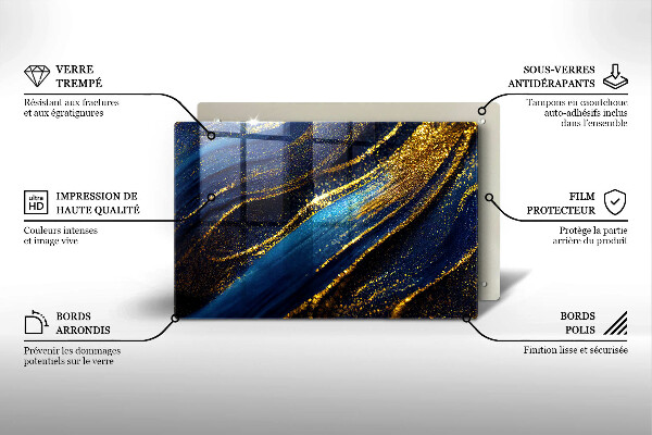Protetor de fogão de vidro Abstração azul marinho