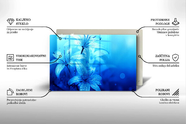Protetor em vidro para fogão Flores azuis