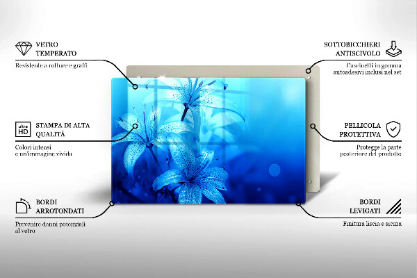Protetor em vidro para fogão Flores azuis