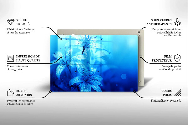 Protetor em vidro para fogão Flores azuis