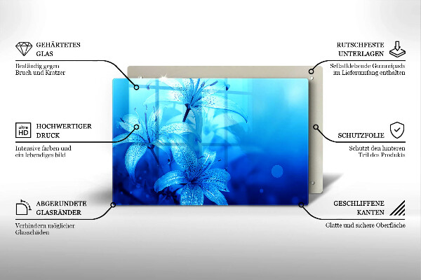 Protetor em vidro para fogão Flores azuis