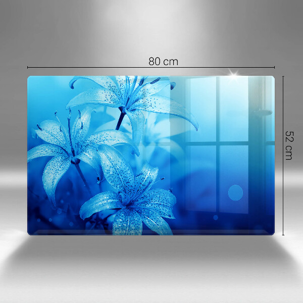 Protetor em vidro para fogão Flores azuis