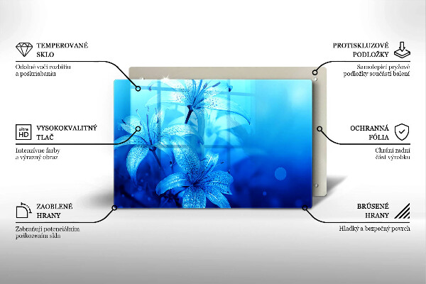 Protetor em vidro para fogão Flores azuis