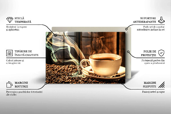 Protetor de fogão de vidro Uma xícara e grãos de café