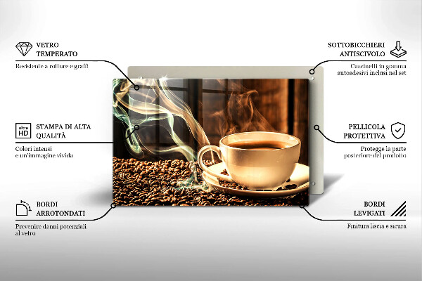 Protetor de fogão de vidro Uma xícara e grãos de café