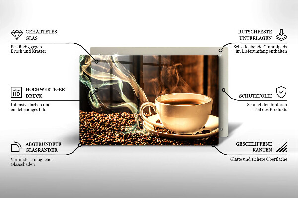 Protetor de fogão de vidro Uma xícara e grãos de café