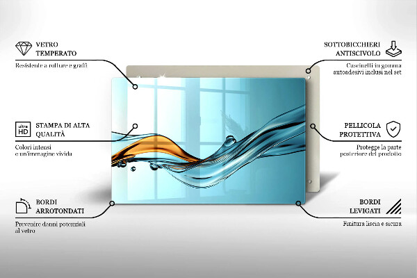 Protetor de fogão de vidro Água sobre fundo azul