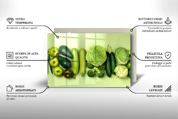 Protetor de fogão de vidro Frutas e vegetais verdes