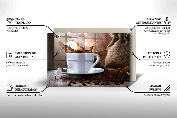 Protetor para fogão de vidro Uma xícara e grãos de café