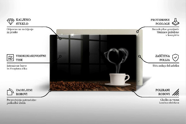 Protetor em vidro para fogão Coração de xícara de café