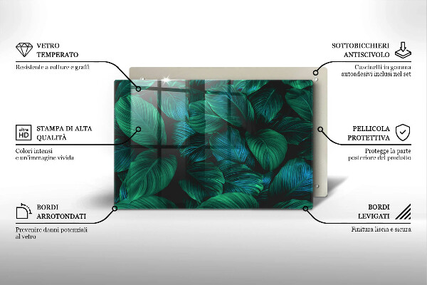 Protetor em vidro para fogão Folhas da selva