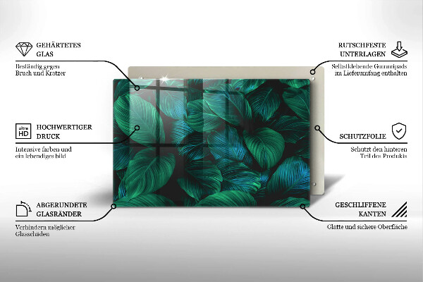 Protetor em vidro para fogão Folhas da selva