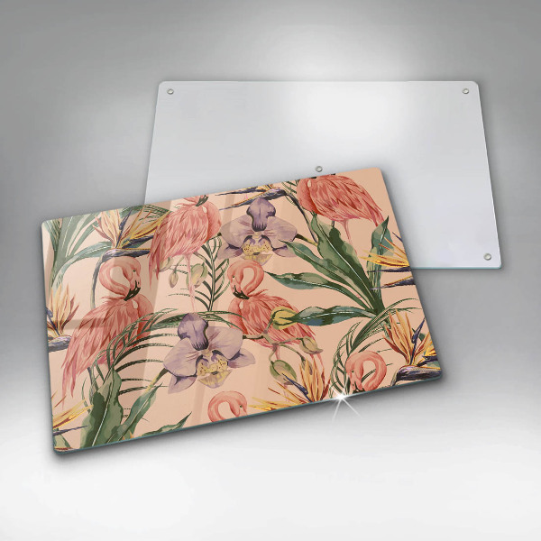 Protetor em vidro para fogão Ilustração de flamingos