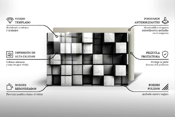 Protetor em vidro para fogão Quadrados 3D abstratos