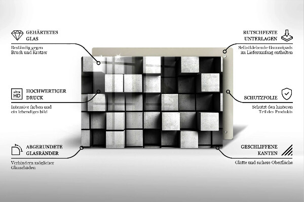 Protetor em vidro para fogão Quadrados 3D abstratos
