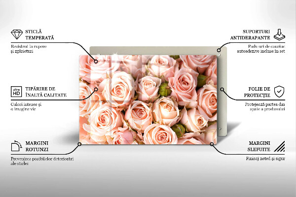 Protetor de fogão de vidro Buquê de rosas delicadas