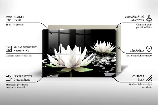 Protetor em vidro para fogão Lírios brancos na água