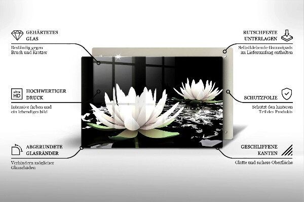 Protetor em vidro para fogão Lírios brancos na água