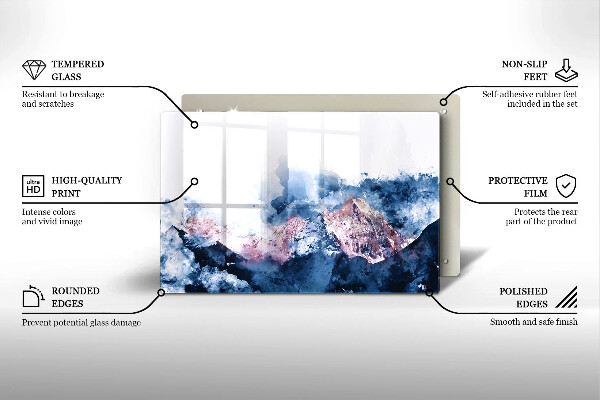 Protetor em vidro para fogão Montanhas pintadas abstratamente