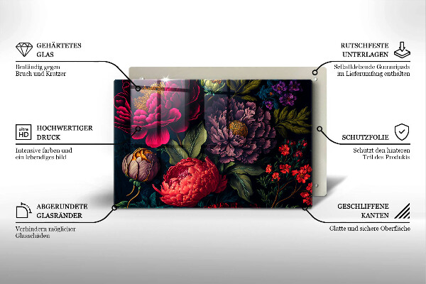 Protetor de fogão de vidro Lindas flores