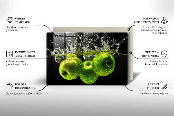 Protetor em vidro para fogão Maçãs verdes e água