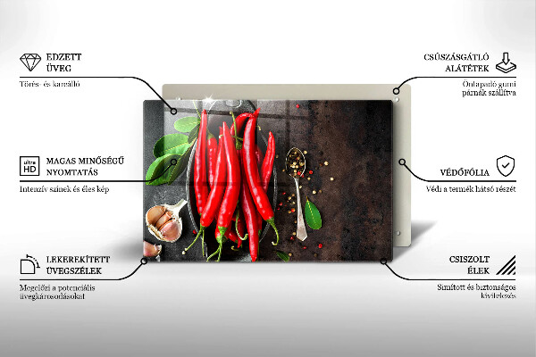 Protetor de fogão de vidro Pimentas vermelhas