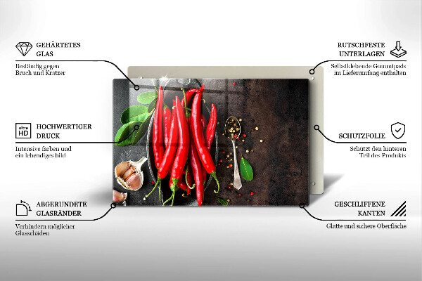 Protetor de fogão de vidro Pimentas vermelhas