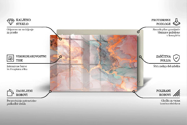 Protetor em vidro para fogão Mármore com ouro