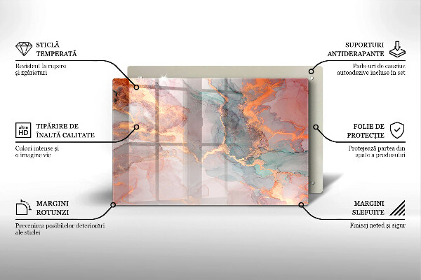 Protetor em vidro para fogão Mármore com ouro