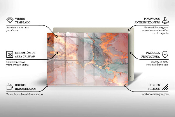 Protetor em vidro para fogão Mármore com ouro