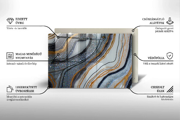 Protetor para fogão de vidro pedra com ouro
