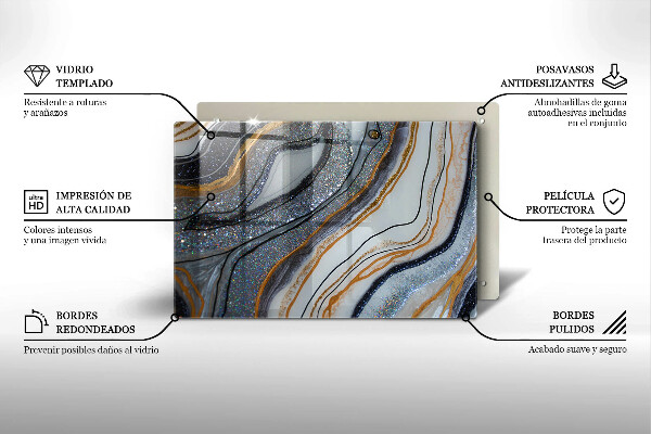 Protetor para fogão de vidro pedra com ouro