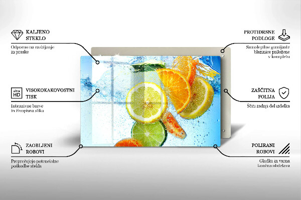 Protetor em vidro para fogão Água cítrica suculenta