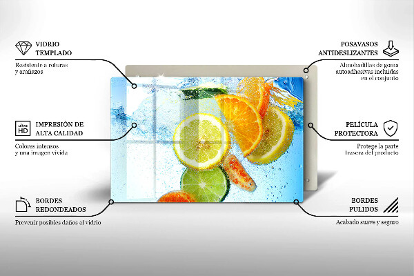 Protetor em vidro para fogão Água cítrica suculenta