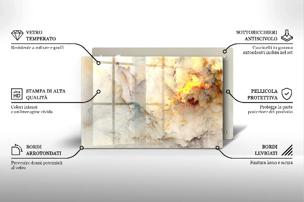 Protetor para fogão de vidro Textura de mármore com ouro