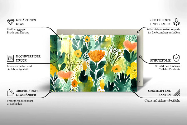 Protetor de fogão de vidro Flores pintadas