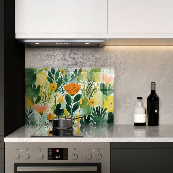 Protetor de fogão de vidro Flores pintadas