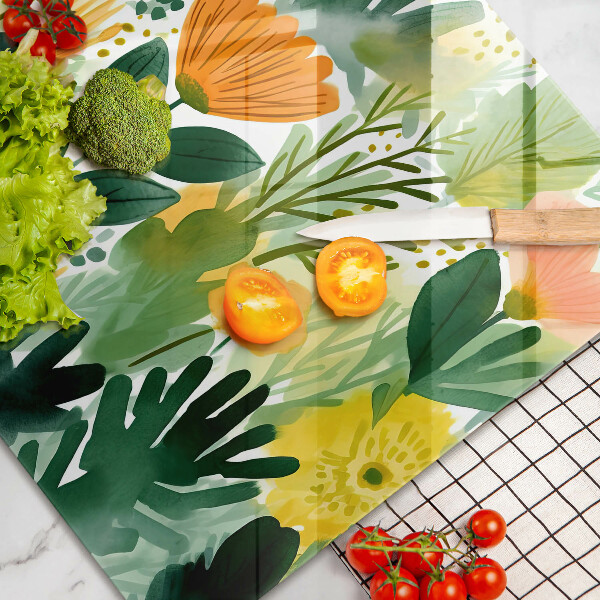 Protetor de fogão de vidro Flores pintadas