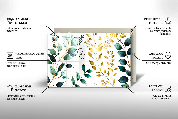 Protetor para fogão de vidro Folhas verdes e douradas