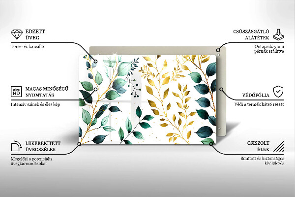 Protetor para fogão de vidro Folhas verdes e douradas