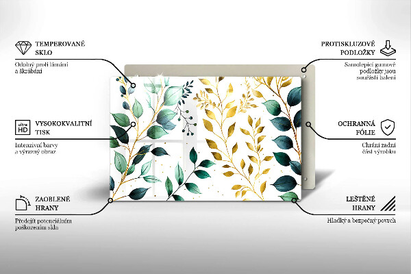 Protetor para fogão de vidro Folhas verdes e douradas