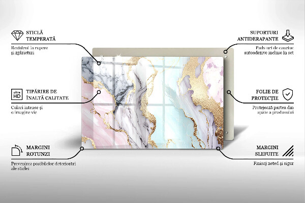 Protetor de fogão de vidro Mármore pastel