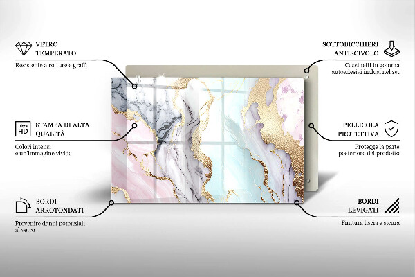 Protetor de fogão de vidro Mármore pastel