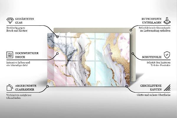 Protetor de fogão de vidro Mármore pastel