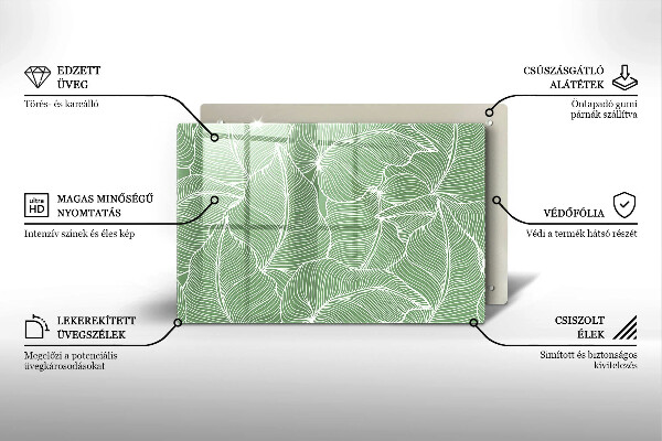 Protetor em vidro para fogão Folhas lineares