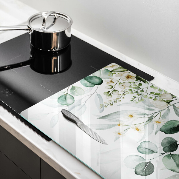 Protetor para fogão de vidro Plantas em aquarela