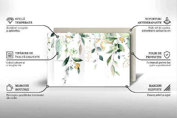 Protetor em vidro para fogão Folhas de aquarela