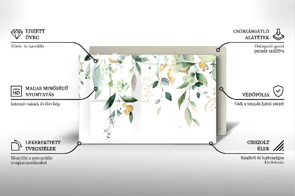 Protetor em vidro para fogão Folhas de aquarela