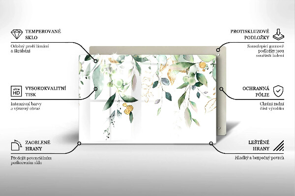 Protetor em vidro para fogão Folhas de aquarela